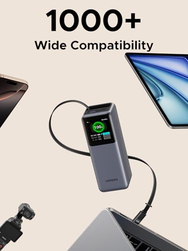 UGREEN Nexode 20000mAh 165W Power Bank for MacBook Pro 16, Built-in Cable