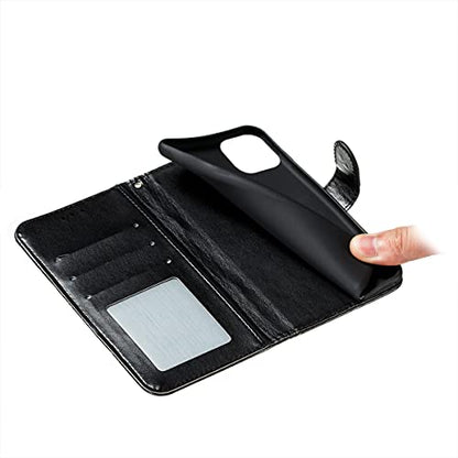 EYZUTAK Case for iPhone 14 Plus, Premium PU Leather Magnetic Flip Wallet Case with Card Holder Cash Slot Lanyard Strap Kickstand Function Embossed Mandala Flower Pattern Shockproof Cover - Black - color: Black, size: iPhone 14 Plus
