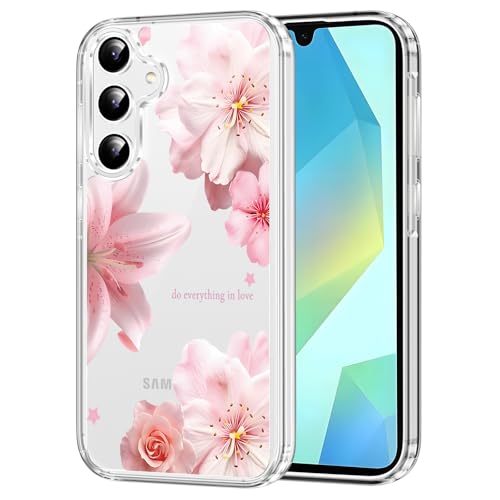 Clear Case for Samsung Galaxy A16 5G 6.7", Aesthetic Cute Lily Sakura Floral Pattern Printed,Trendy Flower Design for Women Girly,Soft TPU Shockproof Transparent Phone Cover for Samsung A16 5G - color: Pink Floral, size: Samsung Galaxy A16 5G