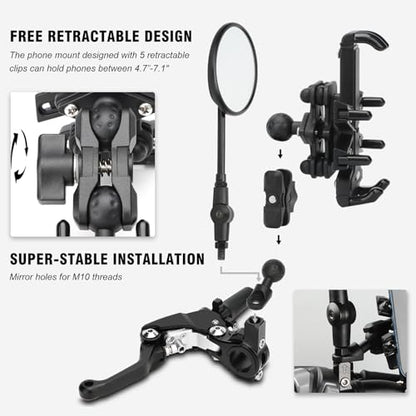 nibbi Motorocycle Phone Mount with Vibration Dampener,Ajustable Rear View Mirror Cell Phone Holder for Motorocyle Fit 4.7''-7.1'' Cell Phone - style: Rearview Mirror Mount