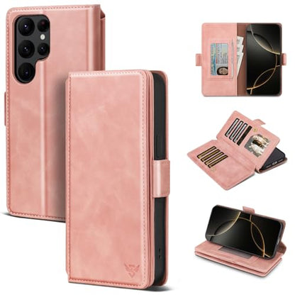 Compatible with Samsung Galaxy S22 Ultra Case Wallet with Card Holder Women Men,RFID Blocking PU Leather Phone Case Flip Shockproof Protector Cover Credit Card Slot Kickstand,Pink - color: Pink, size: Samsung Galaxy S22 Ultra