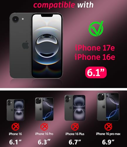 Heavy Duty Case for iPhone 17e & iPhone 16e - Military Grade Drop Proof Protective Cover [Compatible with MagSafe],with Screen Protector, Shockproof, Anti-Slip (Pink) - color: Pink