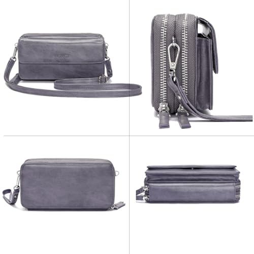 RFID Crossbody Wallet Wristlet Purse with Phone Pocket For Women Vegan Leather - color: Bz-purple Grey