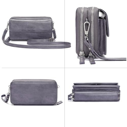 RFID Crossbody Wallet Wristlet Purse with Phone Pocket For Women Vegan Leather - color: Bz-purple Grey
