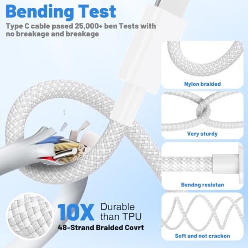 USB C to Lightning Cable, [Apple MFi Certified] iPhone Braided Fast Cable - color: White, size: 2Pack-6FT+10FT