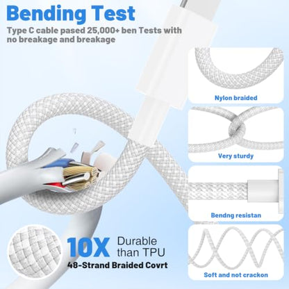 USB C to Lightning Cable, [Apple MFi Certified] iPhone Braided Fast Cable - color: White, size: 2Pack-6FT+10FT