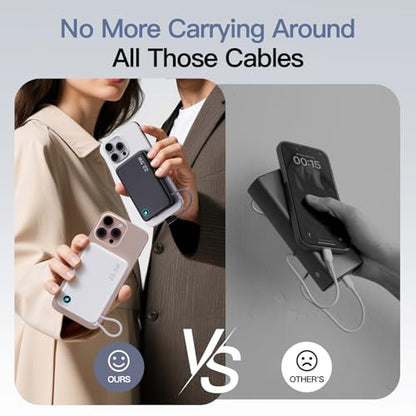 2026 Updated M3 Ultra Slim 0.4'' Wireless Power Bank with Built in Cable - color: Black