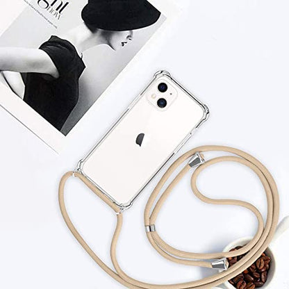 Crossbody Case for iPhone 13,Shockproof Phone Case for iPhone 13,Clear Soft Slim TPU Anti-Scratch Protective Cover with Neck Cord Lanyard Strap - Beige - size: for iPhone 13
