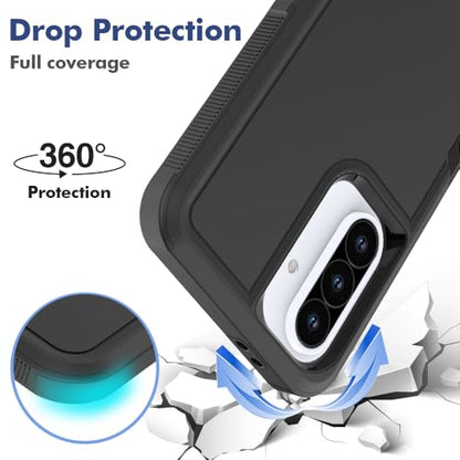 for Samsung Galaxy A37 / Galaxy A36 5G / Galaxy A57 5G Case: Dual Layer Protective Heavy Duty Cell Phone Cover Shockproof Rugged with Screen Protector - Military Protection Bumper Tough, Black - color: Black (PC) + Black (TPU)