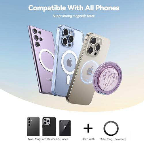 Cell Phone Grip for with Kickstand, Secure Hold for iPhone Cases, Adjustable Foldable Desktop Phone Holder Cradle Dock Compatible (141 Flower) - color: 141 Flower