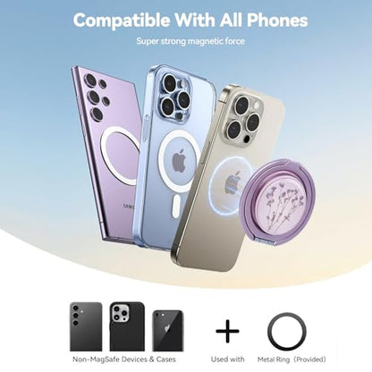 Cell Phone Grip for with Kickstand, Secure Hold for iPhone Cases, Adjustable Foldable Desktop Phone Holder Cradle Dock Compatible (141 Flower) - color: 141 Flower