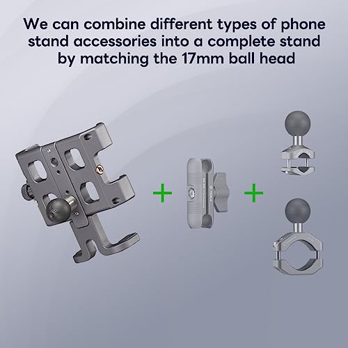 FANAUE Motorcycle Phone Holder with 17mm Ball Head, Aluminum Handlebar Mount for Garmin GPS 17mm Double Socket Arm, Fits 5.5‑7" Smartphones