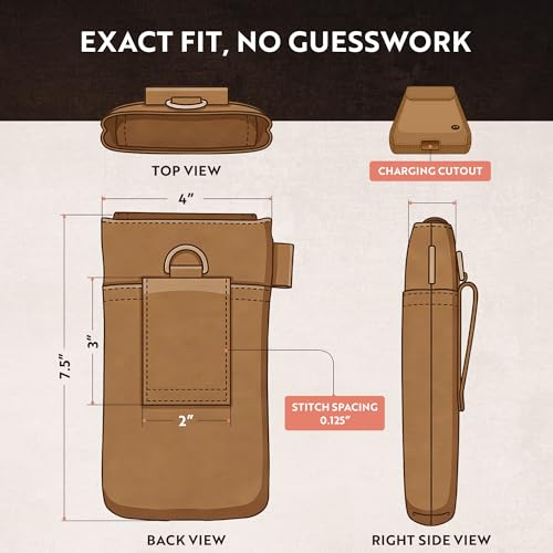 Moonster Leather Phone Holster – Genuine Full-Grain Leather for iPhone 17/16/15/14 Pro Max & Plus, Galaxy S25/S24 Ultra – Slim Belt Clip Phone Pouch with Magnetic Closure, Fits Thick Cases – 7” x 3.5” - color: Brown Vertical
