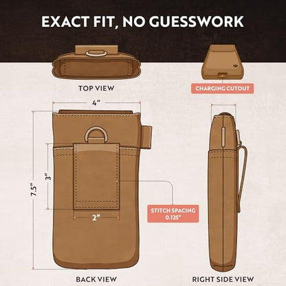Moonster Leather Phone Holster – Genuine Full-Grain Leather for iPhone 17/16/15/14 Pro Max & Plus, Galaxy S25/S24 Ultra – Slim Belt Clip Phone Pouch with Magnetic Closure, Fits Thick Cases – 7” x 3.5” - color: Brown Vertical