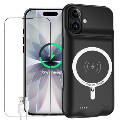 Battery Case for iPhone 17, Enhanced 10000mAh Portable Protective Wireless Charging Case Support Carplay Compatible with iPhone 17 (6.3 inch) Rechargeable Extended Battery Charger (Black) - size: iPhone 17