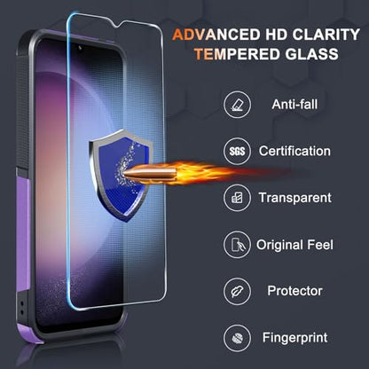 Case for Samsung Galaxy A15 5G, Full Body Heavy Duty Rugged Shockproof Protective Phone Cover with Lanyard Strap, Tempered Glass Screen Protector and Camera Lens Cover, Lavender | Rugged Shockproof Protective Phone Case with Lanyard Strap,Tempered Glass S