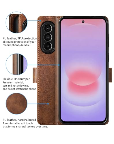 Feitenn for Samsung Galaxy A37 5G (6.7") Case Wallet 2026 with 4 Card Holders Kickstand, PU Flip Leather Magnetic Closure Folio Shockproof Protective Cover, Brown - color: Brown, size: Samsung Galaxy A37 5G