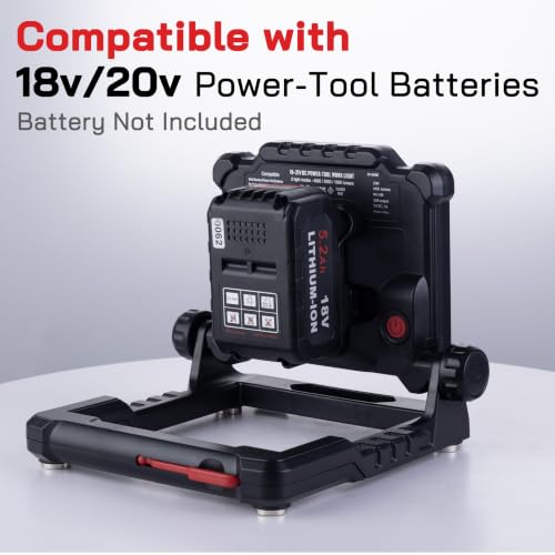 Cordless 25W 4000lm LED Magnetic Work Light Compatible for Makita, Dewalt, Milwaukee, Bosch, Black and Decker, Porter Cable, Stanley 18-20V Battery, Black (AC Power Adapter Included) - style: AC Hybrid Version-4K LM-Black