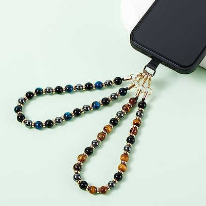 2 Pcs Phone Charm With Beaded Marble, Cell Phone Lanyard With Tether Tab, Chain Strap, Hands-Free Wrist Strap for Women Compatible With iPhone 14 Pro Max/ 13/ 12/ 11 - color: Yellow&blue