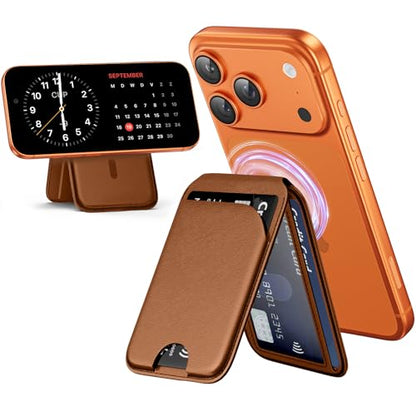 QYQBOON Mag-Safe Wallet for iPhone - Lightweight Magnetic Phone Wallet Stand With Adjustable Leather Card Holder for iPhone 17/16/15/14/13/12 Series, Not for Mini (Brown) - color: Brown