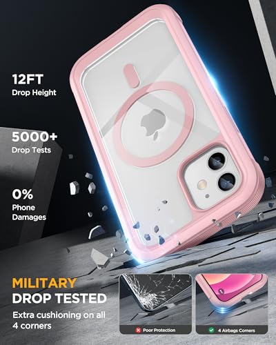 Miracase Magnetic for iPhone 12 mini Case, [360 Full-Body Protection & Complete Camera Guard], Drop & Scratch-Resistant, Shockproof, Stylish Clear iPhone Case, iPhone 12 mini Cover, Gray Pink - color: Magnetic Pink, size: iPhone 12 Mini