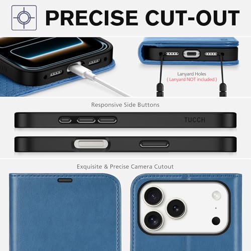 TUCCH Wallet Case for iPhone 17 Pro Max (6.9") 2025, Flip Stand, Light Blue | RFID Blocking, 4 Card Holders, Kickstand, PU Leather, Shockproof TPU Shell, Magnetic Closure, Protective Folio Cover - color: Light Blue
