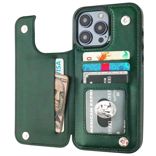 ONETOP for iPhone 15 Pro Max Wallet Case with Credit Card Holder,Green | Kickstand,ID/Cash Holder,Case Wallet with Card Slots,Double Magnetic Clasp,Durable PU Leather Shockproof Cover for Women Men - color: Green