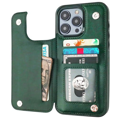 ONETOP for iPhone 15 Pro Max Wallet Case with Credit Card Holder,Green | Kickstand,ID/Cash Holder,Case Wallet with Card Slots,Double Magnetic Clasp,Durable PU Leather Shockproof Cover for Women Men - color: Green