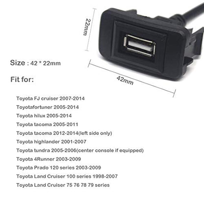 MOTONG USB Power Socket Car Charger Compatible with Toyota VIGO,Male to Female USB Car Charger Adapter(40 * 20mm)