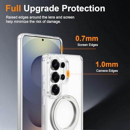 Magnetic Case for Samsung Galaxy S26 Ultra 5G Phone 2026 | with Rotating Kickstand | Non-Yellowing Transparent Clear | Slim Thin | Wireless Charging | Shockproof Protection (Clear) - color: Clear, size: S26 Ultra