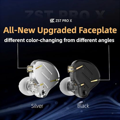 2026 Latest KZ ZST PRO X in Ear Monitor Headphones, 1BA 1DD Hybrid Driver Wired Gaming Earbuds, Deep Bass Sound Wired Ear Buds, HiFi IEM for Gaming Music Singer Musician Drummer DJ (with mic, Silver) - color: Silver, style: with mic