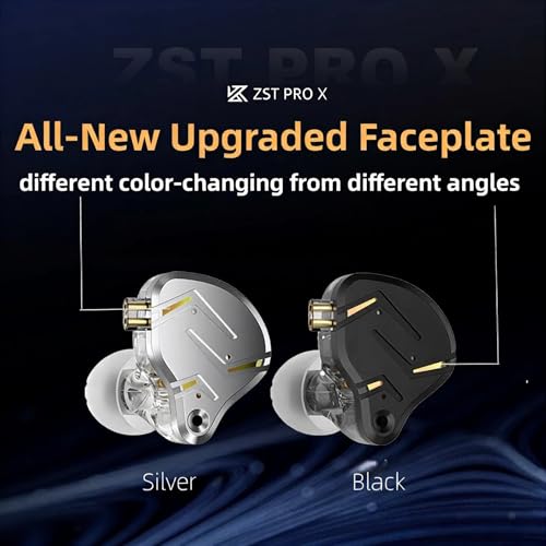 2026 Latest KZ ZST PRO X in Ear Monitor Headphones, 1BA 1DD Hybrid Driver Wired Gaming Earbuds, Deep Bass Sound Wired Ear Buds, HiFi IEM for Gaming Music Singer Musician Drummer (Without mic, Silver) - color: Silver, style: without mic