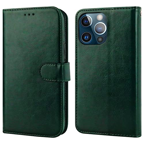 Bocasal Detachable Wallet Case Card Holder for iPhone 13 Pro, Green - color: Green