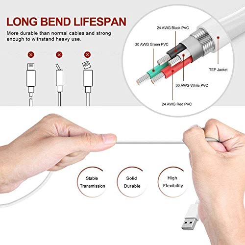 iPhone Charger Cable SHARLLEN Lightning Cable Mfi Certified 5Pack(3ft/3ft/6ft/6ft/10ft) USB Fast Long iPhone Charging Cords Compatible iPhone XS/Max/XR/X/8/8P/7/7P/6/6S/iPad/iPod/IOS (White)