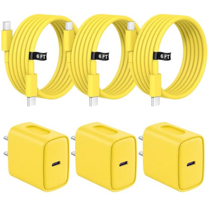 iPhone 17 16 15 Charger Fast Charging 3 Pack USB C Charger Block - color: Yellow, size: 6FT