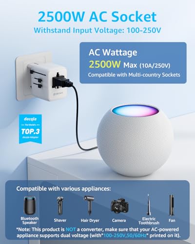 “Pro” Universal Travel Adapter 3 USB-C＆ 2 USB-A Cover 200+ Countries - color: White, size: 3C+2A 28W