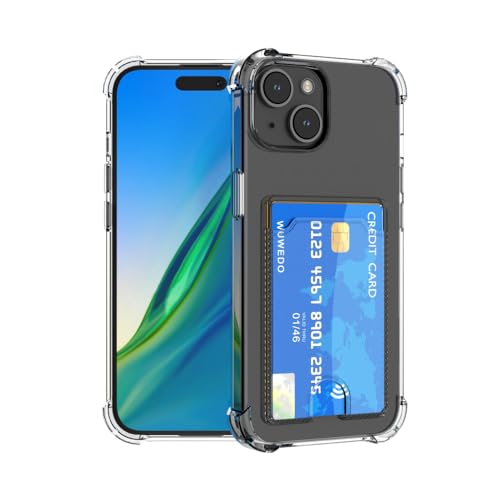 for iPhone 15 Crystal Clear Card Case, [Slim & Protection][Up to 2 Cards] Anti-Yellowing Flexible TPU Wallet Case with Card Holder 6.1" 2023 - size: iPhone 15