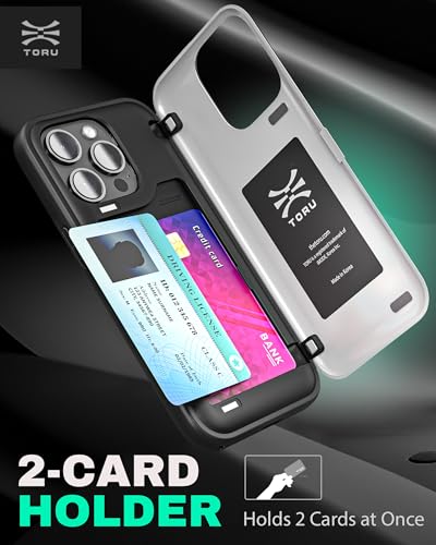 TORU CX Hybrid for iPhone 15 Pro Max Wallet Case | Dual Layer Slim Protective Hard Cover with Hidden 2-Credit Card Slot Holder - Ocean Waves Pattern