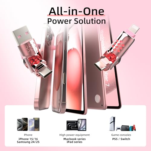 MFish 4-in-1 Fast Charging Cable, 6.6FT, Pink - color: Pink(4-in-1)