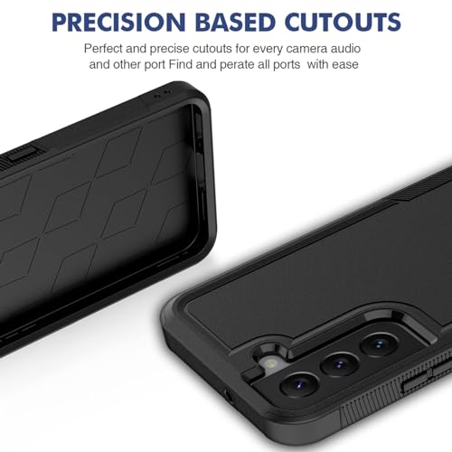 for Samsung Galaxy S22 Case: Dual Layer Protective Heavy Duty Cell Phone Cover Shockproof Rugged with Screen Protector - Military Protection Bumper Tough - Samsung Galaxy S22 5G 2022, 6.1 inch, Black - color: Black (PC) + Black (TPU)