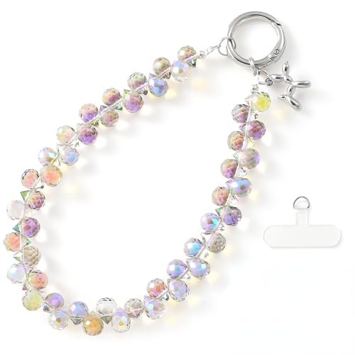 richginker Crystal Beaded Phone Wrist Strap with Tether Tab, Light Purple - color: Light Purple