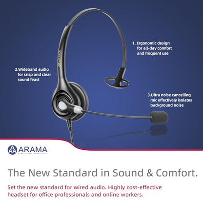 Arama Telephone Headsets for Yealink Phones, RJ9 Office Wired Headset - size: Mono-A600Y