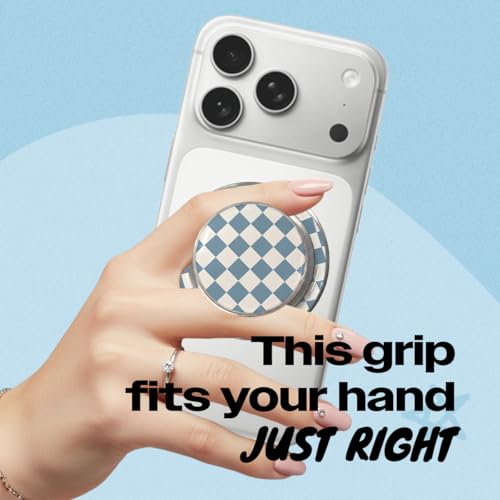Trendy Magnetic Checkerboard Phone Grip - Sleek, Expandable, Collapsible - Non-Slip, Durable, Universal Fit - Ideal for Style-Conscious Users (Blue)