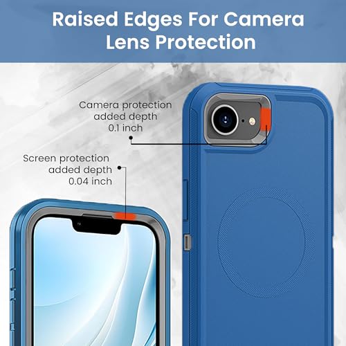 MXX for iPhone 16e & iPhone 17e Case, Rugged Heavy Duty 3-Layer Protective Cover,[Compatible with MagSafe] Shockproof Drop Resistant Dustproof Full Body Case – Blue/Grey - color: Blue