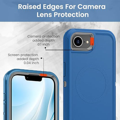 MXX for iPhone 16e & iPhone 17e Case, Rugged Heavy Duty 3-Layer Protective Cover,[Compatible with MagSafe] Shockproof Drop Resistant Dustproof Full Body Case – Blue/Grey - color: Blue