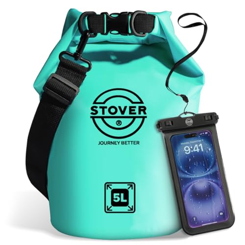 STOVER 5/10/25/30/40L Waterproof Dry Bag, Small Lightweight Roll Top Dry Bag Backpack w/Waterproof Phone Case, Kayaking, Travel, Hiking, Fishing, Tubing, Camping, the Beach, Men/Women (Teal) - color: 5/10l Teal, size: 5L