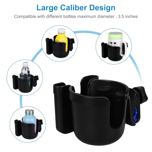 Accmor Wheelchair Cup Holder with Phone Holder, ﻿Universal 360° Rotatable Walker Cup Holder Rollator Scooter Accessory - color: Black