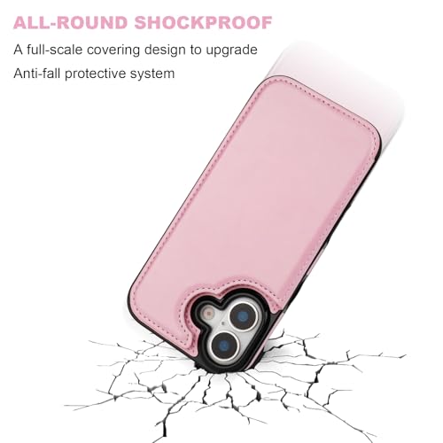 ONETOP for iPhone 17 Wallet Case with Credit Card Holder,Pink | Kickstand,ID/Cash Holder,Case Wallet with Card Slots,Double Magnetic Clasp,Durable PU Leather Shockproof Cover for Women Men - color: Pink
