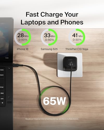 Belkin 65W Compact USB C Charger Block, Fast Charging for Travel - style: Single Pack