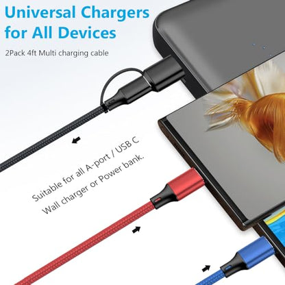 Puxnoin Multi Charging Cable 5 in 1, 2Pack 4FT USB C Multi Charger Cable